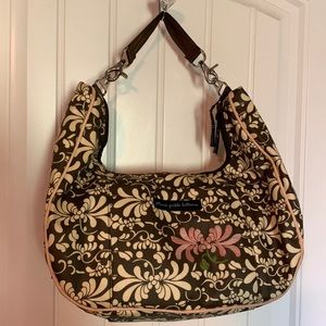 Petunia Pickle Bottom diaper bag in brown and cream print